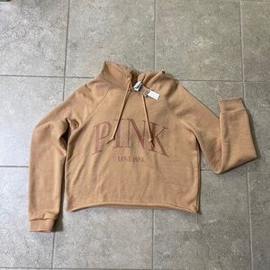 PINK Victoria’s Secret Cropped  Tan Brown Hoodie Sweatshirt NWT
